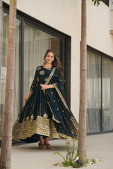 Delicate Blue Georgette Zari Embroidered Gown With Dupatta