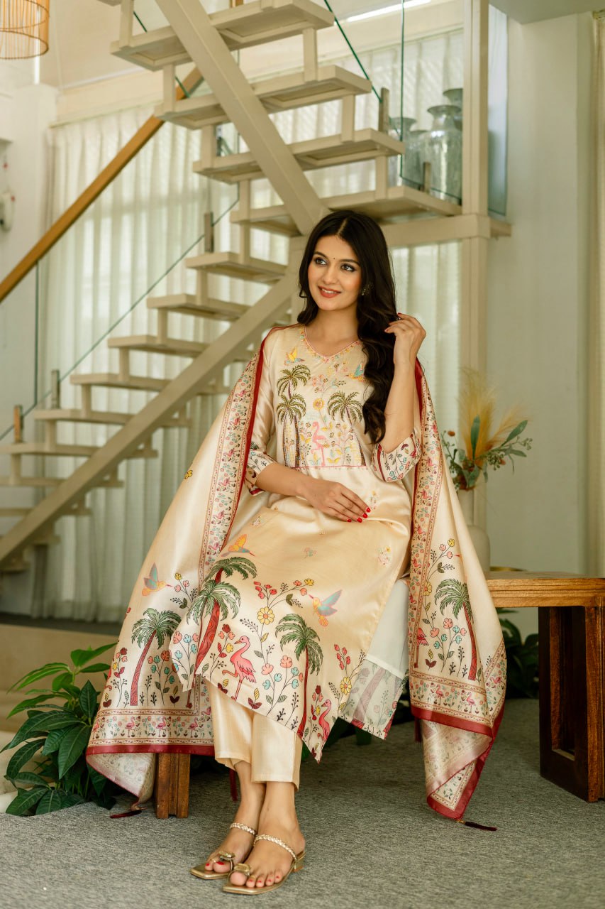 Viscose Assam Silk And Embroidared Beads Work With Printed Dupatta Dresses