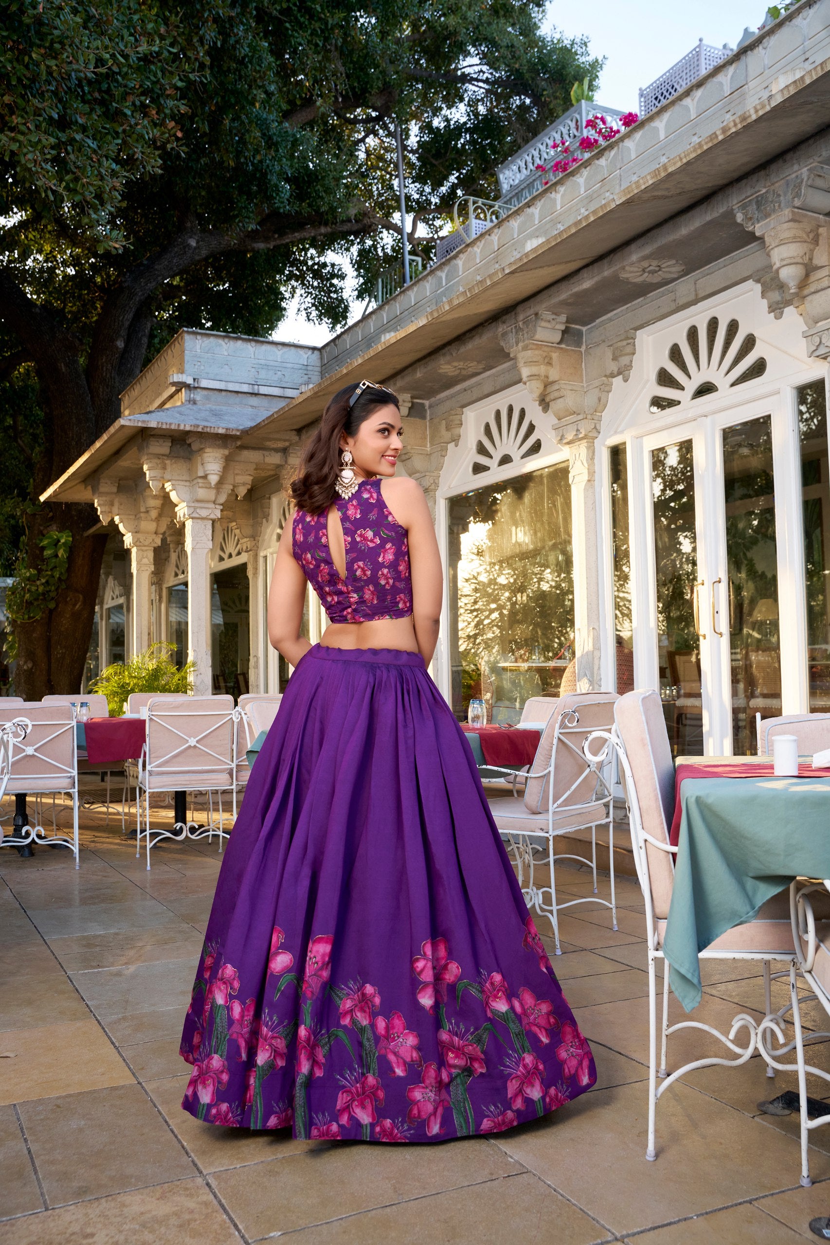 Purple Color Floral Print With Foil Work Tussar Silk Lehenga Choli