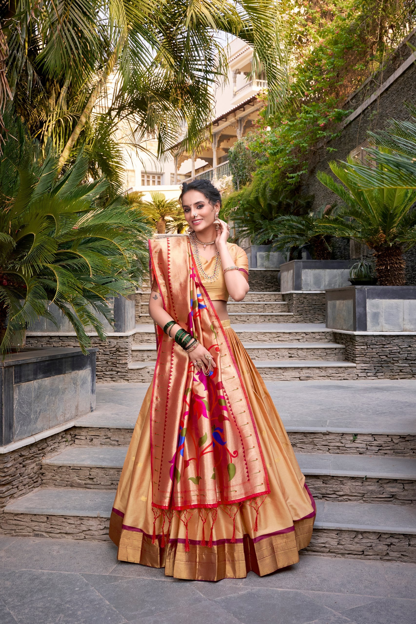 Delightful Beige Zari Weaving Paithani Silk Traditional Lehenga Choli