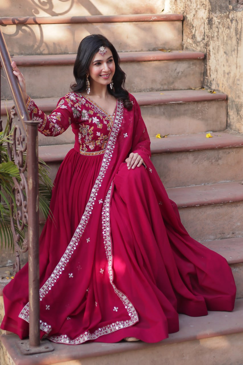 Floral Embroidery Sequins Work Beautiful Anarkali Suit Set