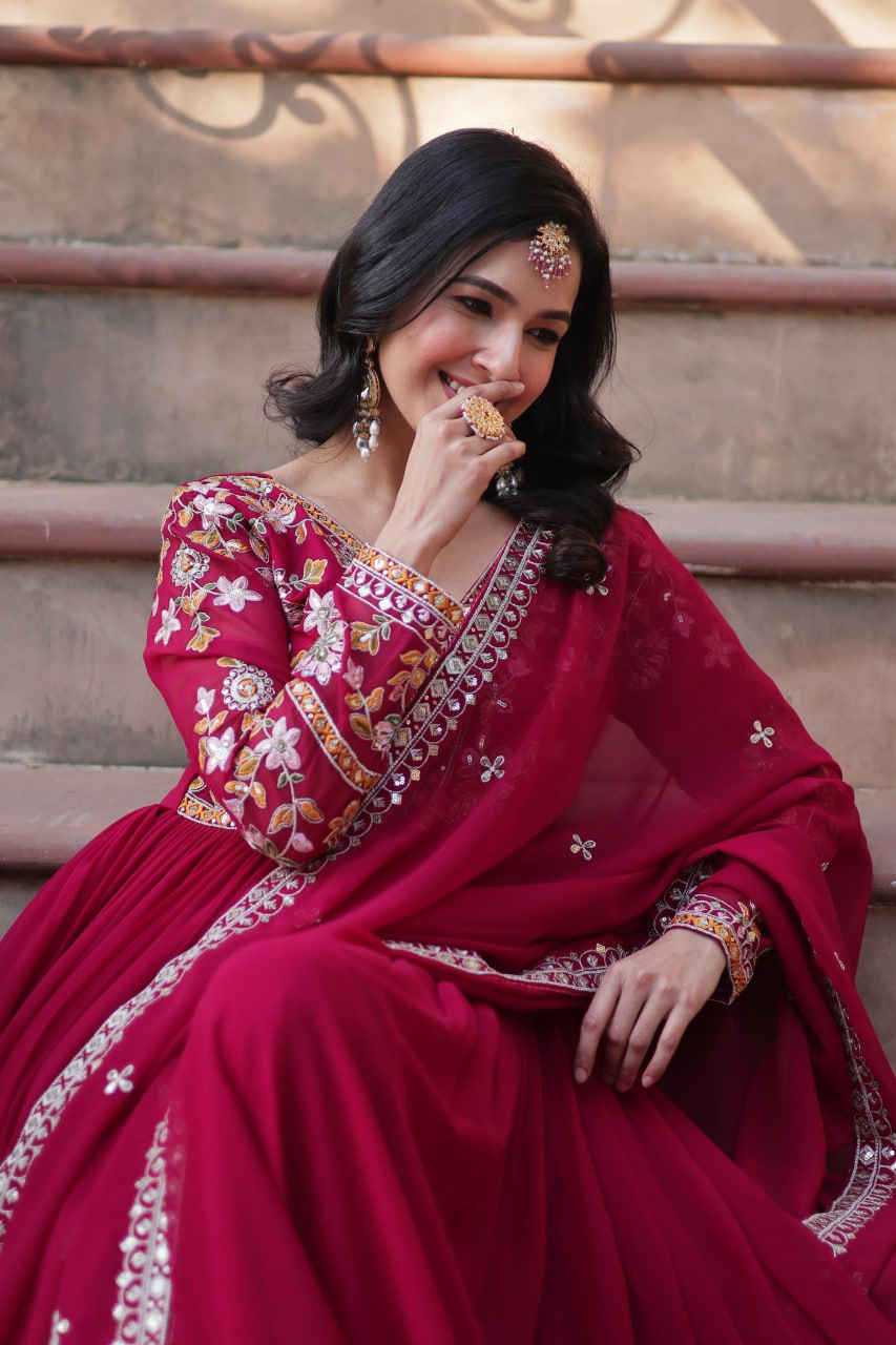Floral Embroidery Sequins Work Beautiful Anarkali Suit Set