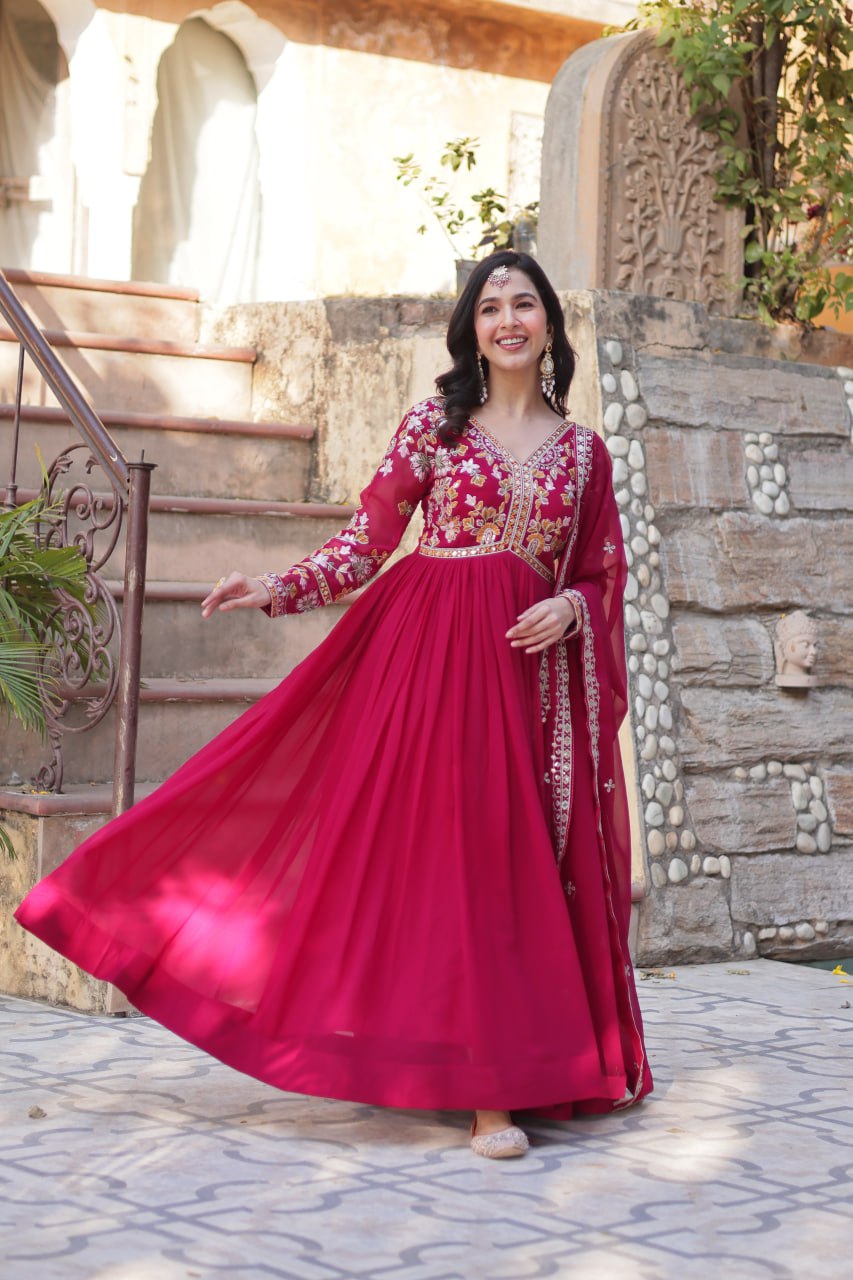 Floral Embroidery Sequins Work Beautiful Anarkali Suit Set