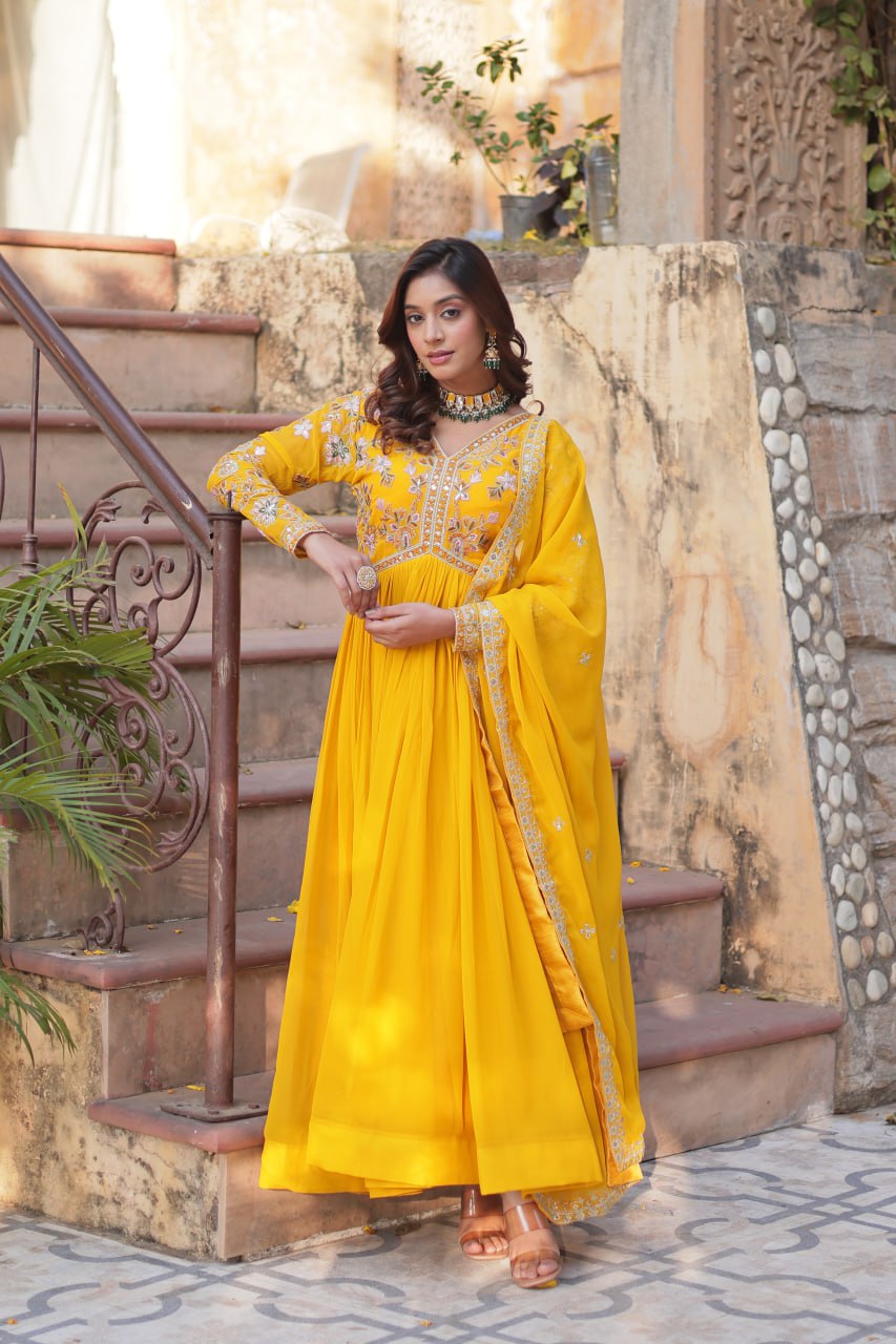 Floral Embroidery Sequins Work Beautiful Anarkali Suit Set