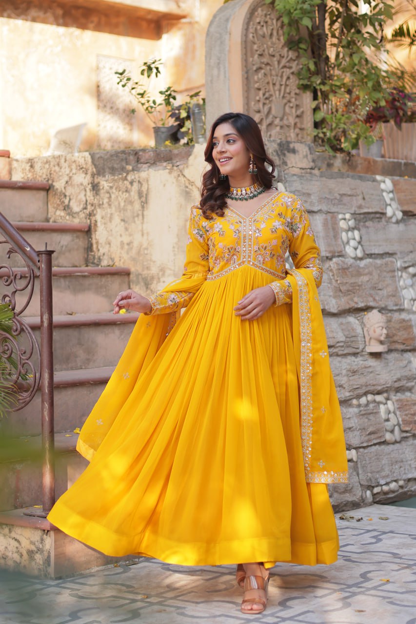 Floral Embroidery Sequins Work Beautiful Anarkali Suit Set