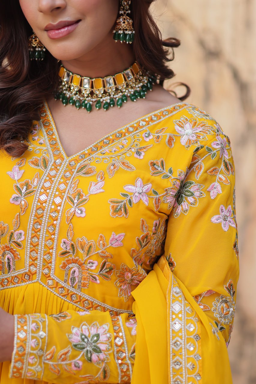 Floral Embroidery Sequins Work Beautiful Anarkali Suit Set