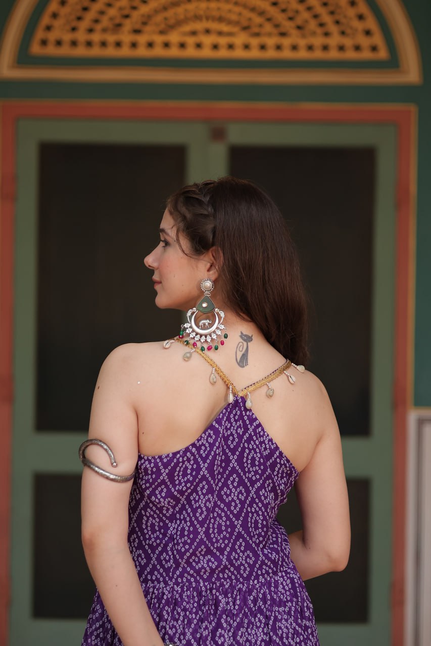 Purple Color Georgette Bandhej Print Navratri Gown