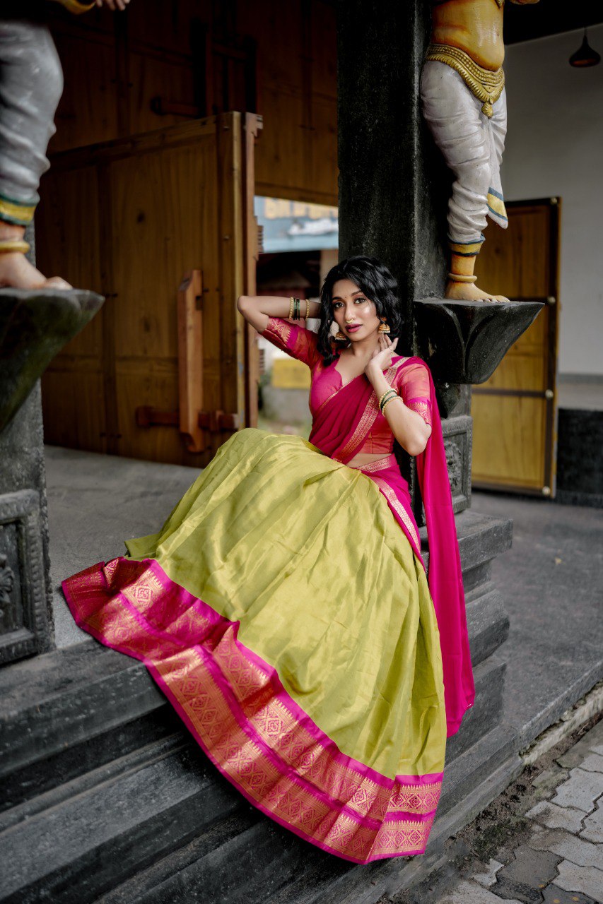 KANCHIPURAM ZARI WEAVING WORK SOUTH INDIAN HALF SAREE LEHENGA