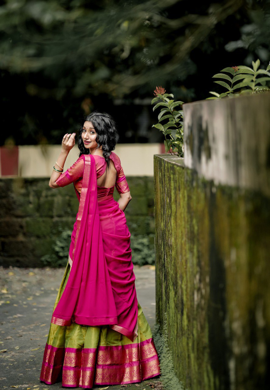KANCHIPURAM ZARI WEAVING WORK SOUTH INDIAN HALF SAREE LEHENGA