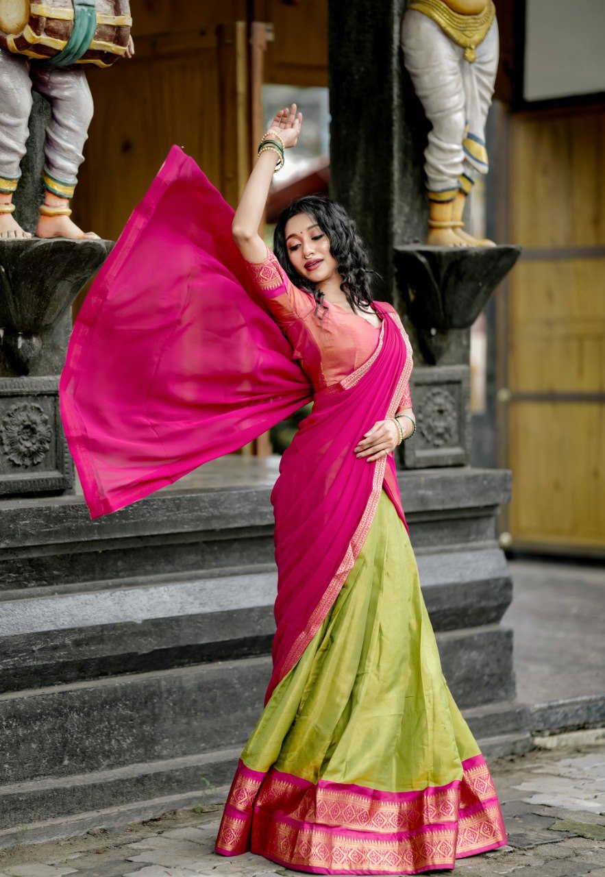KANCHIPURAM ZARI WEAVING WORK SOUTH INDIAN HALF SAREE LEHENGA