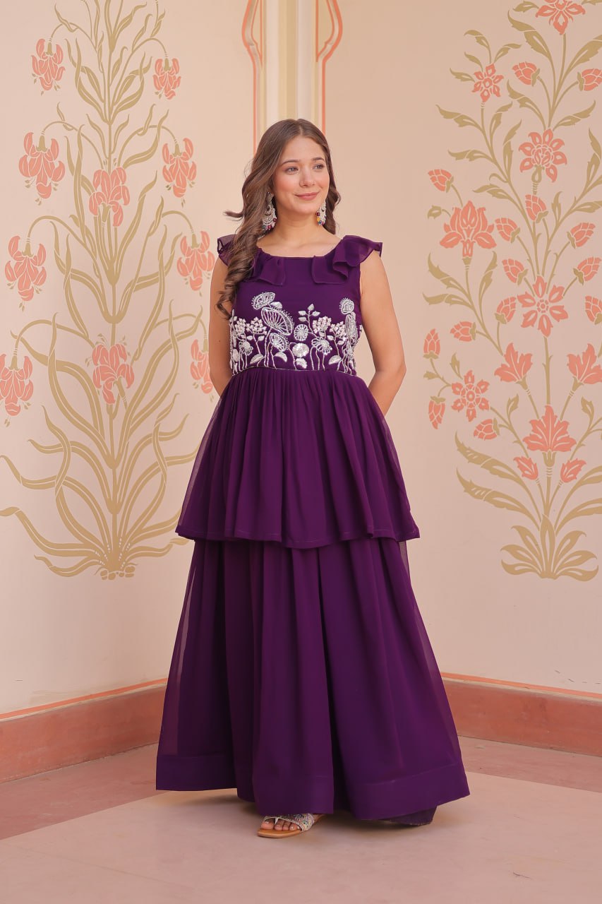 Purple Elegant Peplum Style Gown – Premium Designer Collection