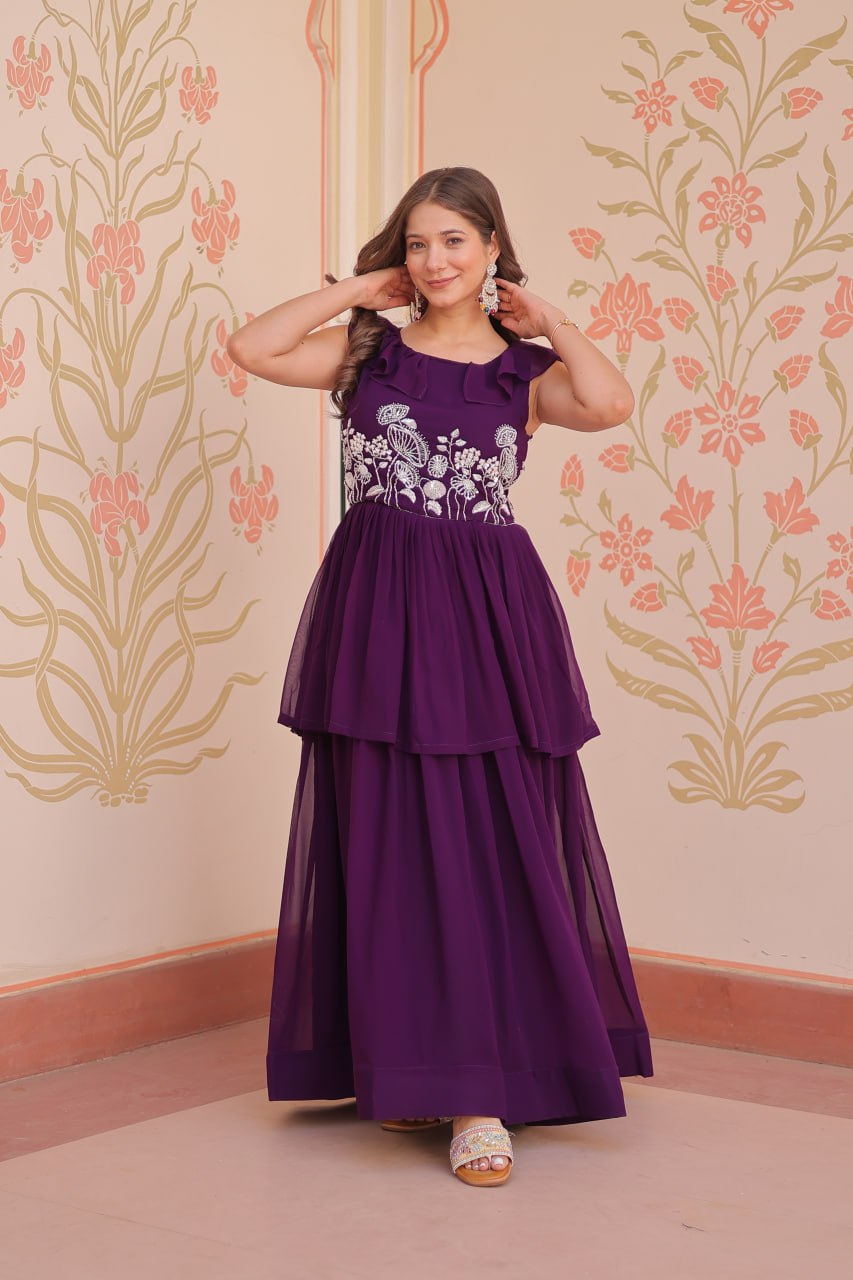 Purple Elegant Peplum Style Gown – Premium Designer Collection