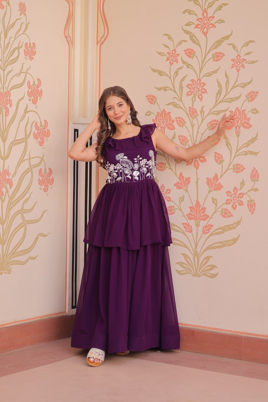 Purple Elegant Peplum Style Gown – Premium Designer Collection