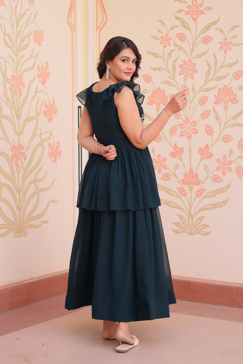 Green Elegant Peplum Style Gown – Premium Designer Collection