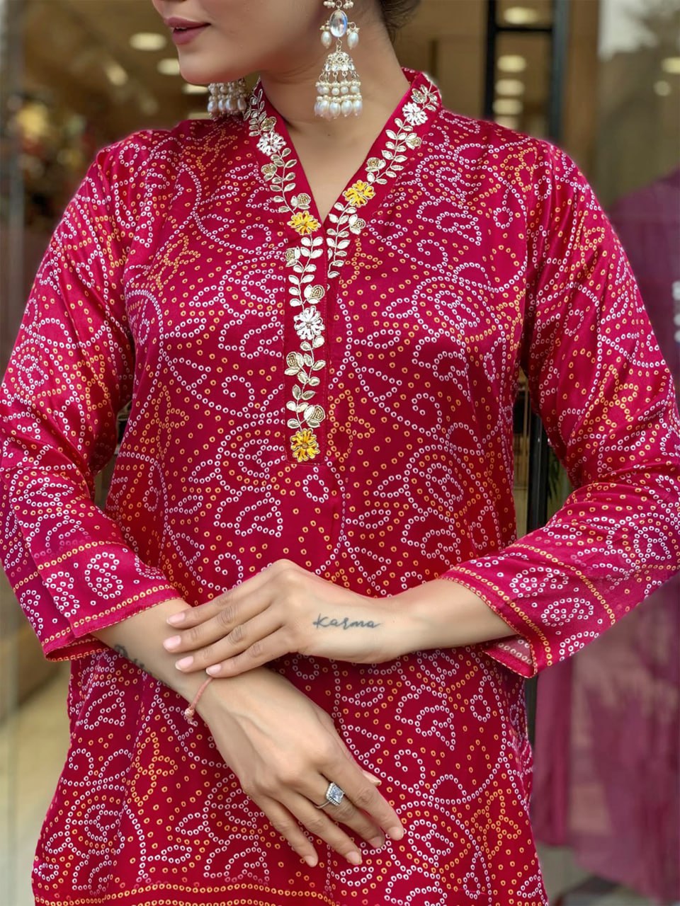 Beautiful Bandhani Print Silk Kurta Set
