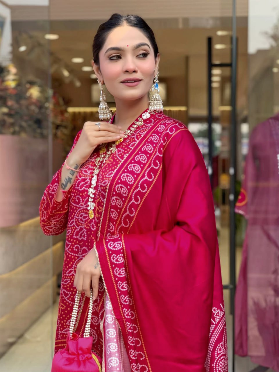Beautiful Bandhani Print Silk Kurta Set