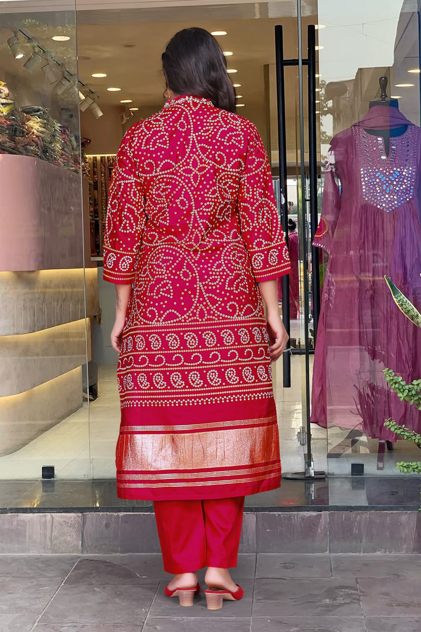 Beautiful Bandhani Print Silk Kurta Set