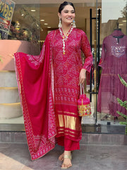 Beautiful Bandhani Print Silk Kurta Set