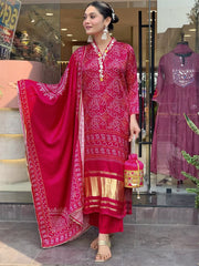 Beautiful Bandhani Print Silk Kurta Set