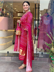 Beautiful Bandhani Print Silk Kurta Set