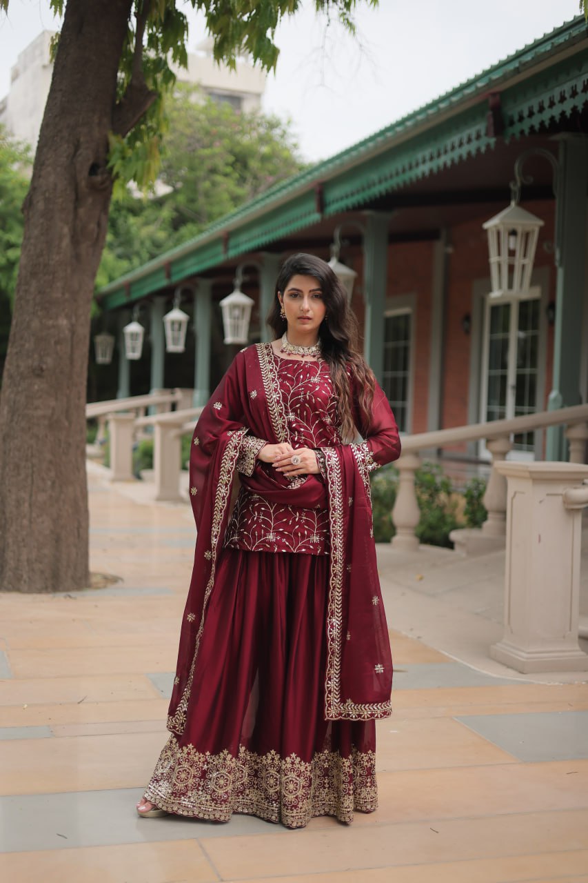 Stunning Sequins Thread Embroidered Work Wedding Suit Set
