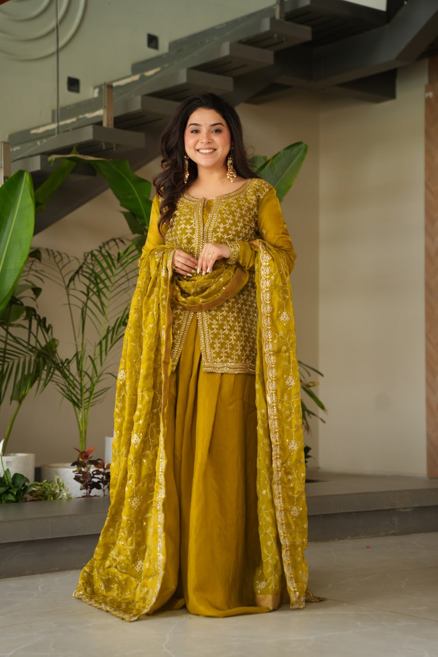 Designer Mehendi Fendy Rich Beads Embroidered Sharara Set