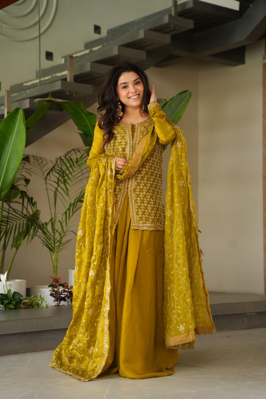 Designer Mehendi Fendy Rich Beads Embroidered Sharara Set