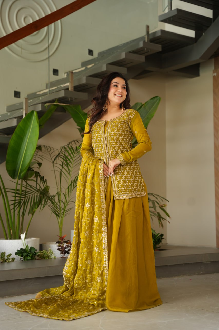 Designer Mehendi Fendy Rich Beads Embroidered Sharara Set