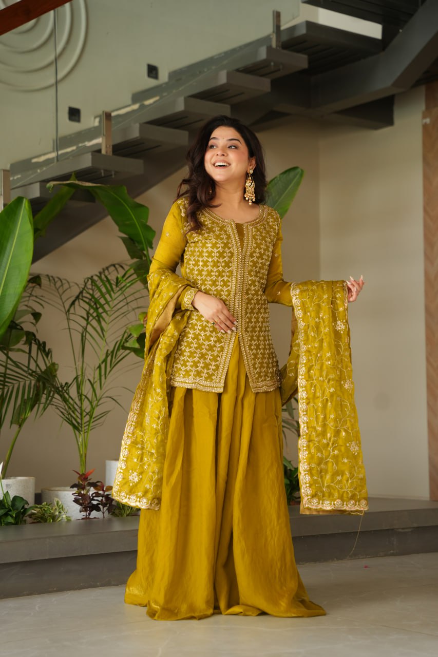 Designer Mehendi Fendy Rich Beads Embroidered Sharara Set