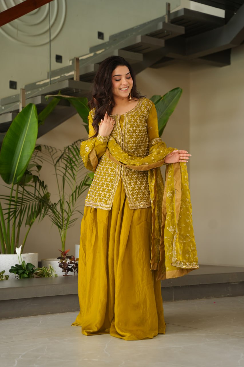 Designer Mehendi Fendy Rich Beads Embroidered Sharara Set