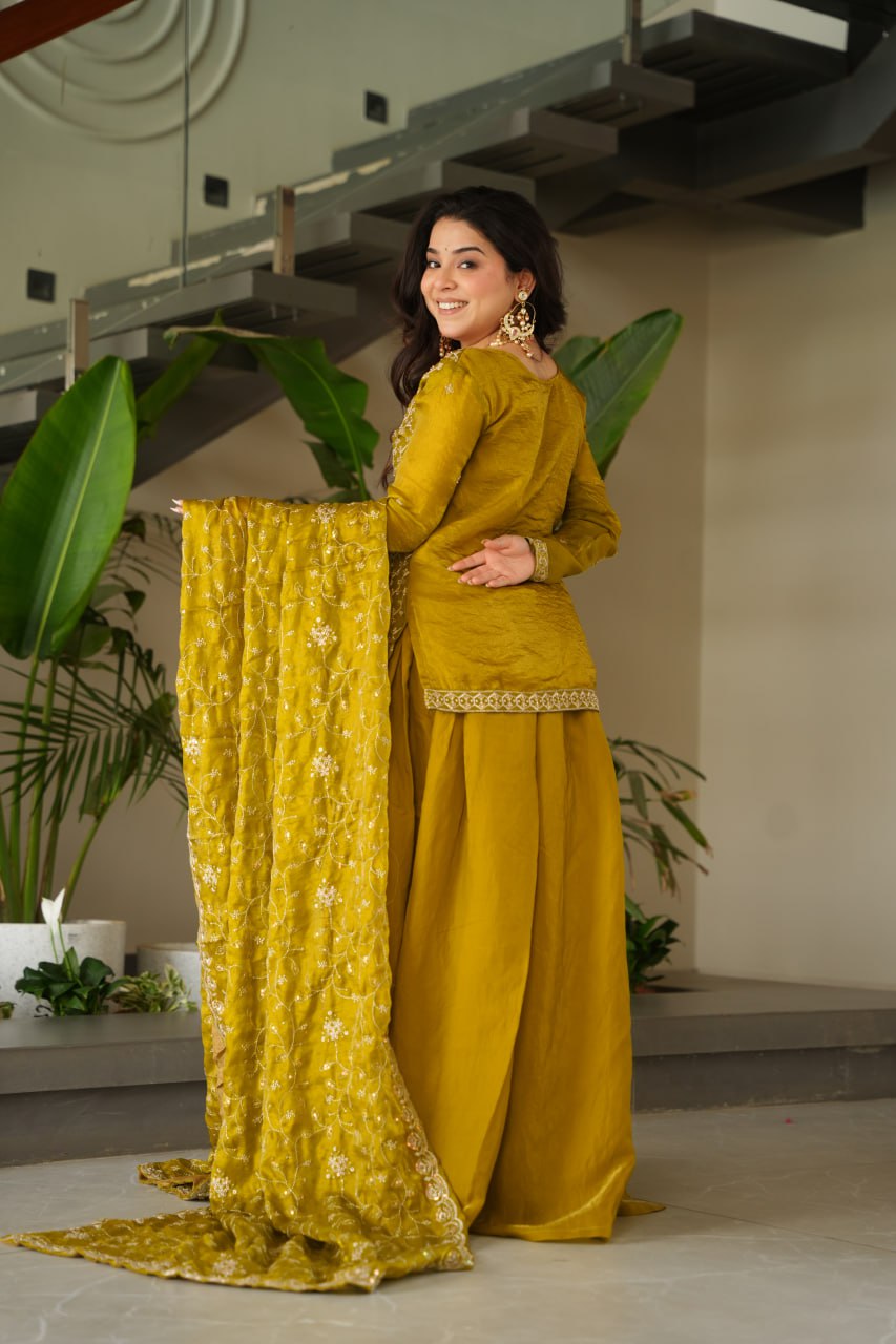 Designer Mehendi Fendy Rich Beads Embroidered Sharara Set