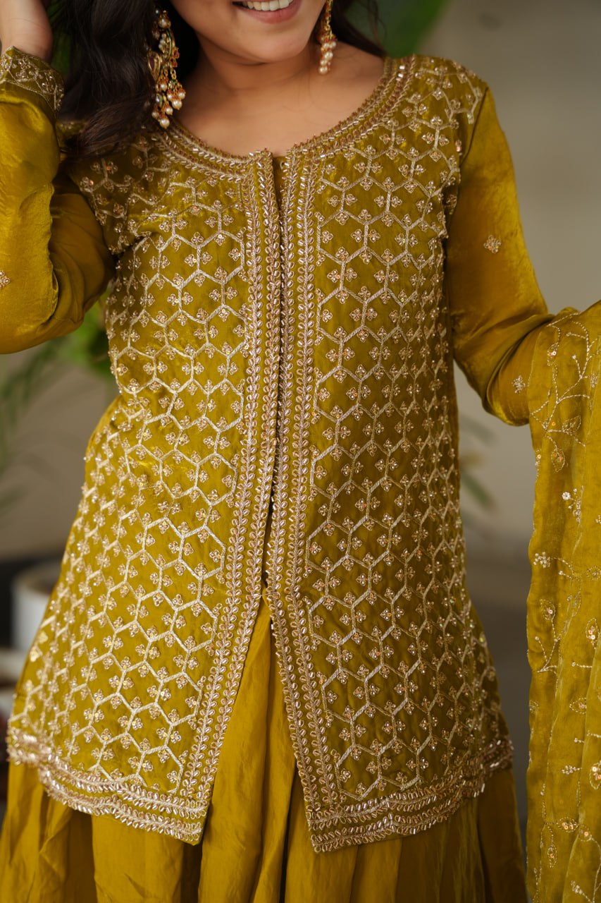 Designer Mehendi Fendy Rich Beads Embroidered Sharara Set