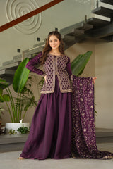 Designer Wine Fendy Rich Beads Embroidered Sharara Set