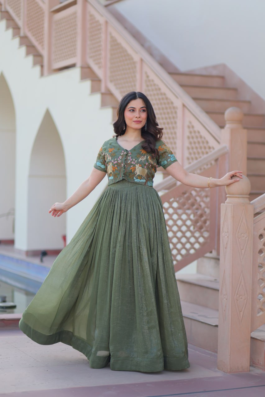 Designer Silver Crunchy readymade Koti Gown